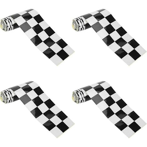 Packung mit 10 cm langem, schwarz-weiß kariertem Klebeband für Auto-, Motorrad- oder Fahrradtank (schwarz-weißer Aufkleber). (1/4)