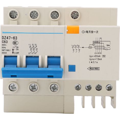 Disjoncteur 3P+N MCB 63A 400V 4500A, montage rail DIN, pour maison et bureau (1/5)