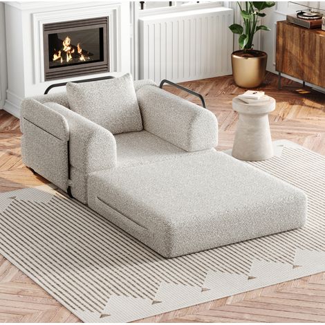 Schlafsofa 2-in-1 mit Armlehnen-Stauraum Chenille Khaki OKMYHOME (1/5)