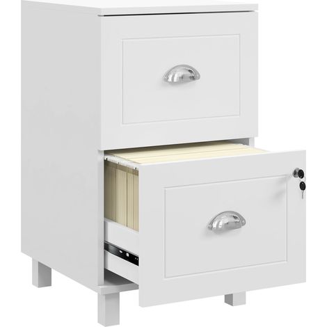 Archivio con serratura e 2 cassetti regolabili per cartelle formato A4 e Letter, design compatto, 40x41,5x67,5 cm, bianco.