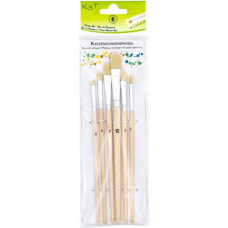 Set de pinceaux à poils avec pointe amande, lot de 6, tailles: 0,2,4,6,8 et 12, tige naturel, N° d'art. 49400 (1/3)