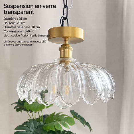 Plafonnier Rétro Vintage LED Lumière Chaude, modèle plafonnier tout cuivre transparent, Éclairage Verre Laiton 3 kg – Livraison gratuite