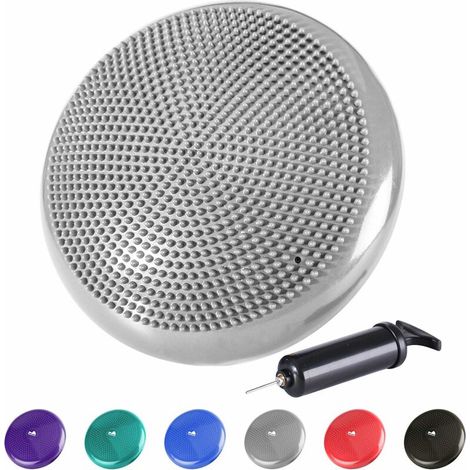 Ball seat cushions with buttons, air cushions, seat with air pump, balance cushion, button cushion, round Φ33cm. Sports (gray) (1/5)