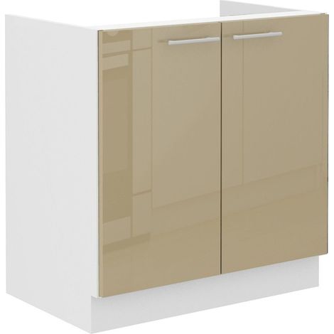 Spülenschrank 80 Lara Cappuccino Hochglanz + Weiß matt Küchenzeile Küchenblock (1/4)