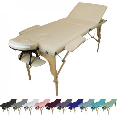 Table de massage pliante 3 zones en bois avec panneau Reiki + Accessoires et housse de transport - Beige - Vivezen