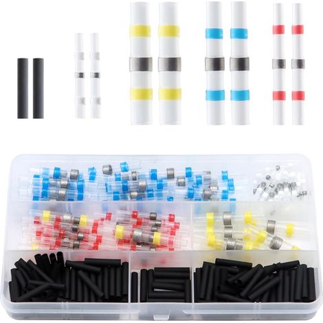 290 Pièces Joint de Soudure Connecteur de Fil Isolés, Connecteurs à Souder, Connecteur Electrique Thermoretractable, 5 Tailles Thermorétractables Souder Bout à Bout pour Automobiles Motos (1/5)