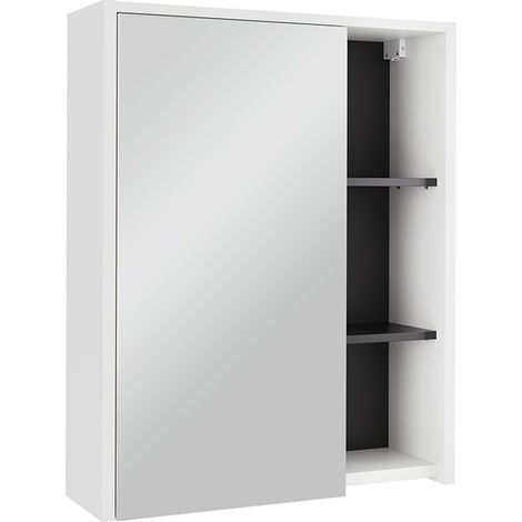 Badspiegelschrank Viola, Weiß/Grau, 60 x 75 cm mit offenen Regalen, Vicco