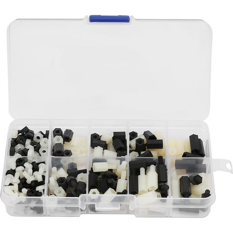 Kit de 300 entretoises hexagonales M3 en nylon blanc et noir avec écrou et vis cruciforme