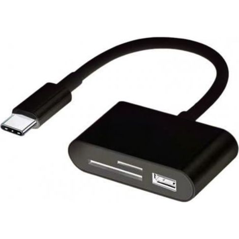 Lecteur De Carte Micro SD - USB 2.0 Et Type-C - Adaptateur OTG Pour Smartphone - 3 En 1 - Noir - 1 Pièce