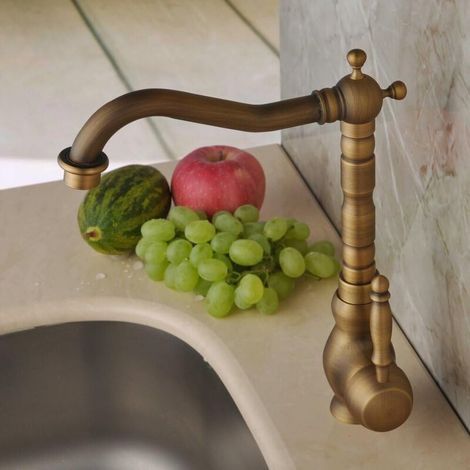 Luxury antique-inspired solid brass plumbing faucet, kitchen and bathroom faucet with long curved spout (1/4)