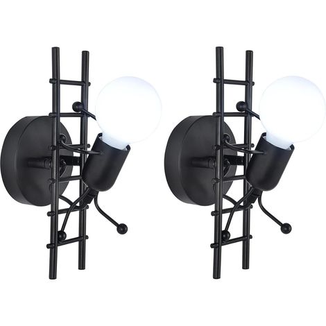 2 Stücke Moderne Wandleuchte Innen Wandlampe Kreative Humanoid Dekorative E27 LED für Kinder Zimmer, Schlafzimmer Nachttisch, Treppen, Flur (Schwarz)