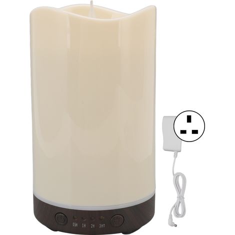 Diffuseur d'huiles essentielles en forme de bougie, design bois profond veiné, lumière colorée, humidificateur brume froide pour maison, prise UK 100-240V. (1/5)