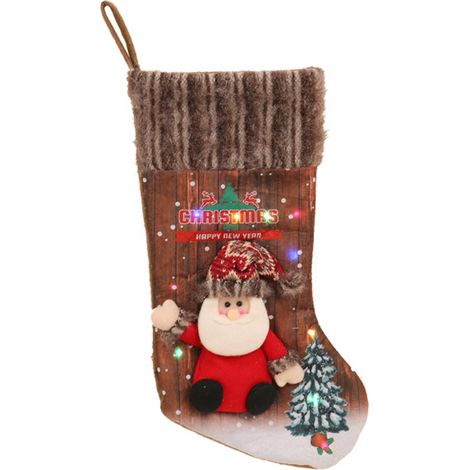 (Artikel für Senioren) 1 Weihnachtsstrumpf mit Lichterkette, Baumschmuck, Geschenktüte für Kinder, dekorativer Strumpf für den Kamin (kann in der Mitte gefaltet werden) (1/2)