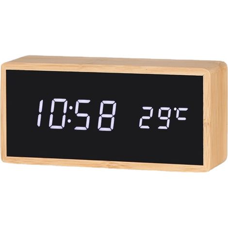 MINKUROW Sveglia Sveglia In Legno Di Bambù Display A Led Con Sveglia Digitale Quadrata A Temperatura A Specchio (Color : White) (1/5)