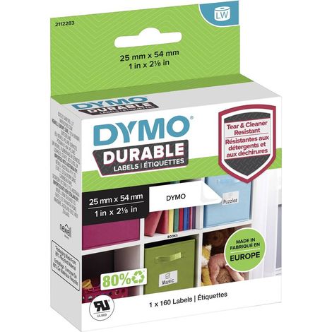 DYMO 2112283 Rouleau d'étiquettes 54 x 25 mm film polypropylène blanc 160 pc(s) fixation permanente Etiquette universel (1/4)