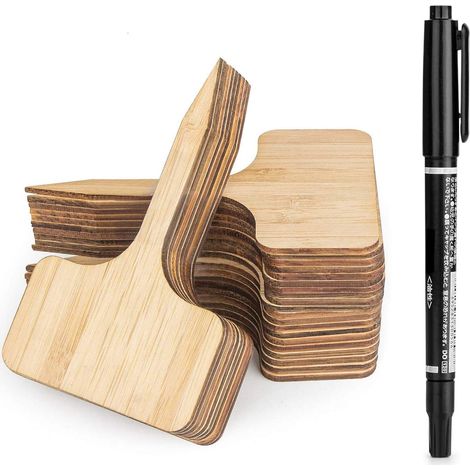 60pcs étiquettes de plantes en bambou (6 x 10 cm) avec bonus un stylo marqueurs de jardin potager étiquettes de plantes de type T pour plantes (1/5)
