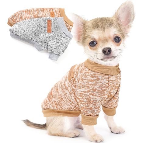 2 pulls pour chiens - Vêtements d'automne pour petits chiens - Pulls polaires d'hiver pour chiots mâles et femelles - Tenue chaude pour animaux de compagnie - Pour Yorkshire Terrier, Bouledogue, Tecke (1/5)
