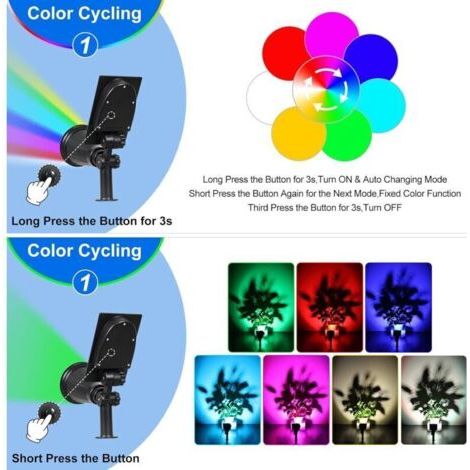 NALOOKAMIC Lot de 2 lampes solaires à 7 LED , projecteurs solaires d'extérieur à 7 couleurs changeantes , sans fil , étanches IP65 , pour jardin