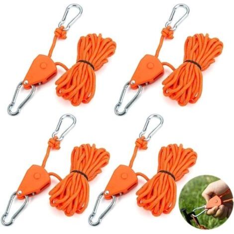 4 Pièces Corde Robuste Cliquet,4 m Réfléchissant Corde à Cliquet,4 mm Corde Tente Camping,Corde à Cliquet avec Crochets Réglable,Tendeur de Corde à Cliquet Réfléchissante pour Tentes, Auvents (1/5)