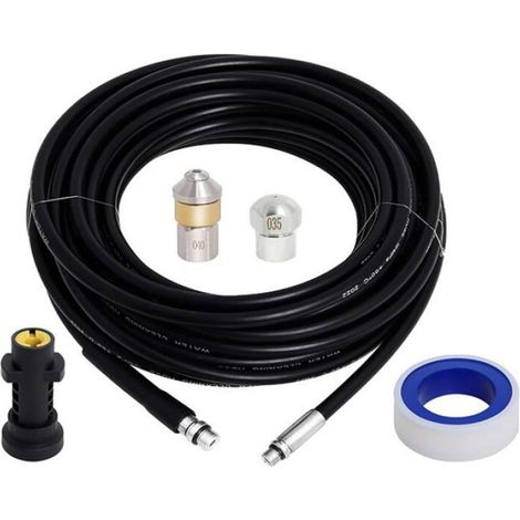 Kit de Nettoyage et Débouchage de Tuyaux d’Évacuation 15 m pour Nettoyeur Haute Pression - avec Adaptateur, Déboucheur de Tube (1/5)