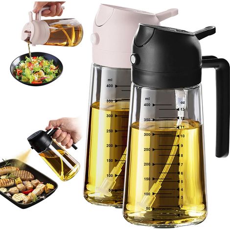 2 - Vaporisateur Huile - Bouteille Cuisine - Distribution 2-en-1 - Contrôle Précis et Brume Fine - Pour Air Fryer et Salades - Noir et Pêche - 470ml