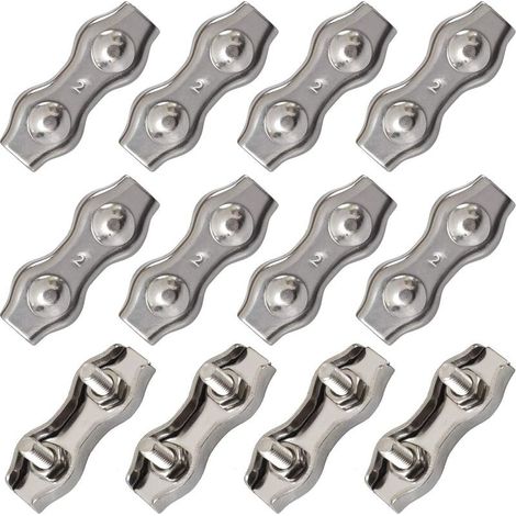 12 PièCes Duplex Pinces En Acier Inoxydable Double Serre CaBles Inox Connecteur De Corde Pince Serre CaBles Duplex Pince M2 Pince De CaBle Pour CaBles De CaBles MéTalliques De 1.5mm,Argent (1/5)