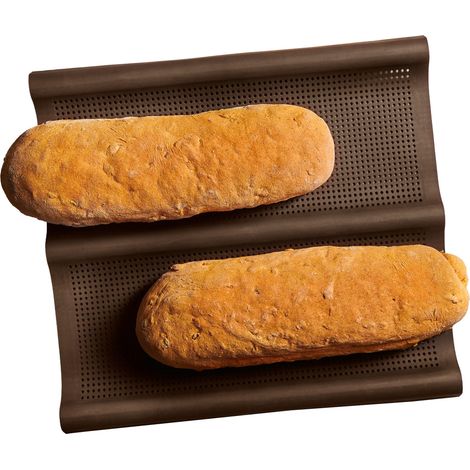 Tapis de cuisson pour 2 ciabattas croustillants 29,5 x 26 cm Silicone platine Marron (1/5)