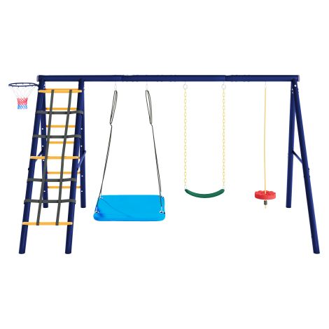 Aire de jeu extérieure avec 3 balançoires, escalade et panier de basket