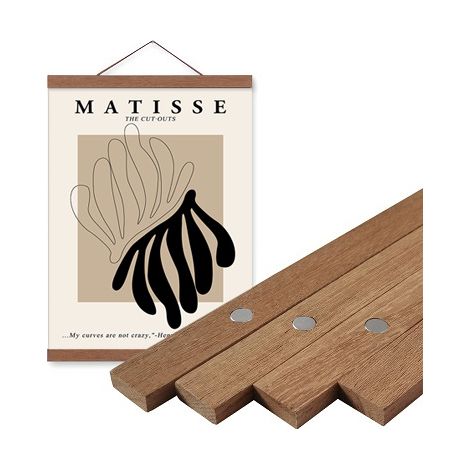 Cadre de suspension magnétique en bois, teck pour affiches, rouleaux de photos, cadres photo, peintures sur toile, 21cm sans affiche (1/5)