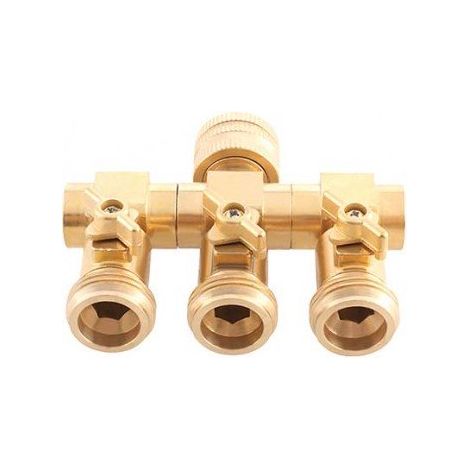 PRESA RUBINETTO 1/2 DISTRIBUTORE ACQUA GIARDINO 3 VIE IN OTTONE SNODABILE(38786) (1/3)