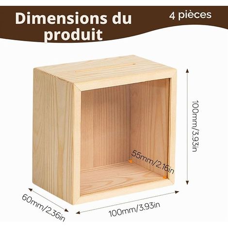 Petite Boite en Bois, 10 × 10 × 6 cm Caisse en Bois, Texture Claire, Texture Robuste, Adaptées à la Décoration Intérieure, aux Plantes et à L'artisanat (1/2)