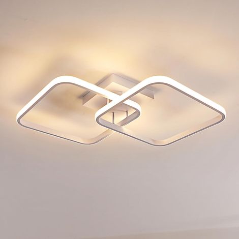 GOECO Luce a soffitto a LED moderna, lampada a soffitto con 2 fiamme quadrate, 50w 5600lm, luce calda 3000K, luce del soffitto a LED in acrilico per camera da letto, soggiorno, 69 cm bianco (1/5)