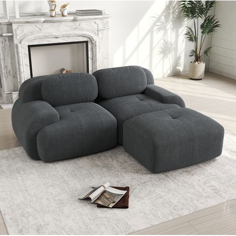 Sofá rinconera modular de terciopelo acanalado, 208 x 178 x 70 cm, sin montaje, gris HAVRYA (1/5)