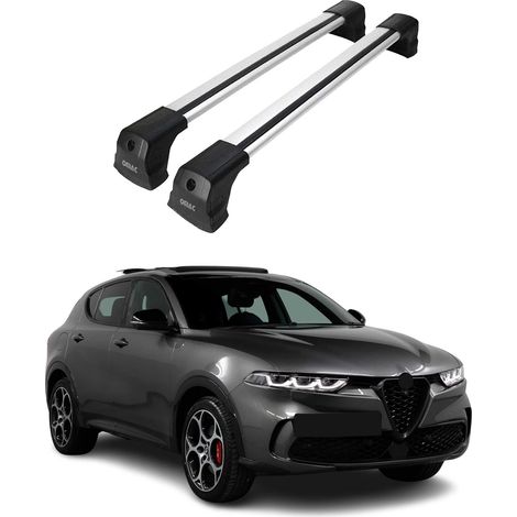 OMAC Dachträger Querträger kompatibel mit Alfa Romeo Tonale 2022-2026 – 2 Stangen – Abschließbar – Aluminium Silber (1/5)
