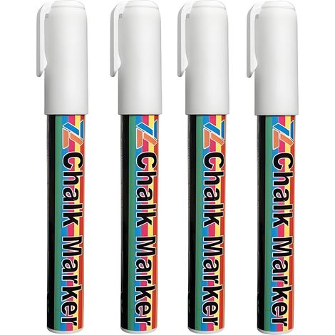 4 Pièces Stylo Craie, Feutre Craie Liquide Blanc, Pointe 6 mm Effaçables à l’Eau, Marqueurs Sans Poussière pour Tableau Noir, Ardoise, Vitres, Fenêtres, Enseignes Café, École, Bistrot, Maison, Bureau (1/5)