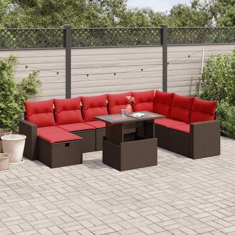 9-teiliges Gartensofa-Set mit Kissen, braun, Polyrattan (1/5)