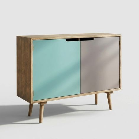 Holzschrank mit 2 farbigen Türen und 4 Regalen im Cutter (1/5)