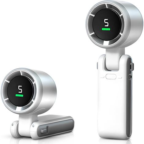 Ventilateur portable rechargeable 3600 mAh, mini ventilateur pliable sans fil avec affichage numérique, 5 vitesses de ventilation, flux d'air puissant, conception trois-en-un (1/5)