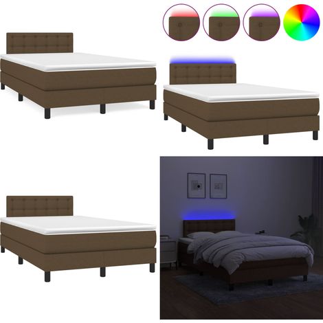 Sommier à lattes de lit matelas et LED marron foncé 120x190 cm - Sommier Tapissier - Lit Double - Matelas - Éclairage Led - Têtière Ajustable - Home & Living (1/5)
