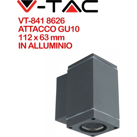 V-TAC VT-841 Portalampada wall light da muro in alluminio quadrato grigio opaco 1xGU10 IP44 – SKU 8626 (1/5)