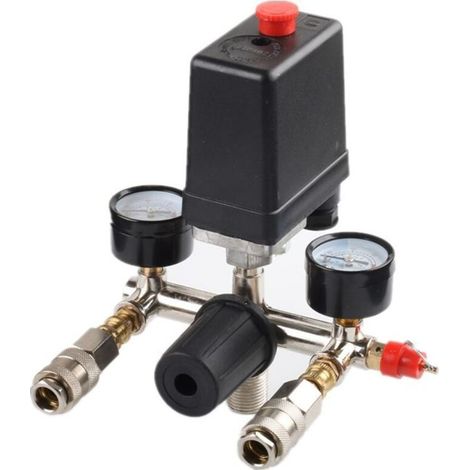 Crezuo SF20 Luftkompressor-Druckschalter G1/4 Zoll mit Doppelausgang und Sicherheitsventil, Druckregler, Zubehör (1/5)