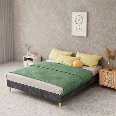 Tête de lit coloris gris en tissu métal 200 x 140 x 14 cm (1/5)