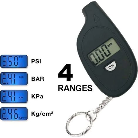 Manomètre de pression des pneus portable mini avec porte-clés, testeur d'air pour pneus de roue, écran LCD numérique 5-100 PSI, alarme de sécurité pour pneus de moto (1/5)