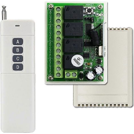 Récepteur de module relais 433 MHz 12 V/24 V + émetteur longue portée (1000 m) avec télécommande sans fil RF pour moteur d'éclairage de garage (1/5)