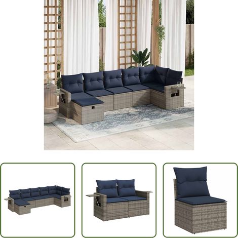 vidaXL Canapé en résine - Salon de jardin avec coussins 7 pcs gris résine tressée (1/5)