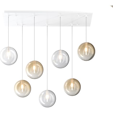Lampadario Contemporaneo Eclipse Metallo Bianco Vetro Trasp-Ambra 7 Luci G9