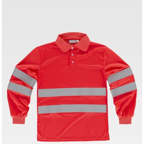 Polo rojo flúor con cuello clásico - cintas reflectantes C3837 WORKTEAM L Rojo A.V. (1/2)