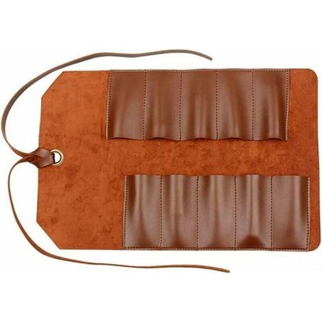 Werkzeugrolle, Ledertasche, 10 Taschen, Mehrbenutzer-Organizer, Wickeltasche für Holzbearbeitungsschraubenschlüssel, Hellbraun, Werkzeugtasche (1/4)