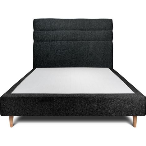Lit 150x200cm avec tête de lit lignes bouclette et sommier tapissier Noir - Hauteur totale : 35cm (1/5)