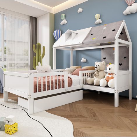 struttura letto 90x200 con cassetti casetta bianco OKMYHOME (1/5)
